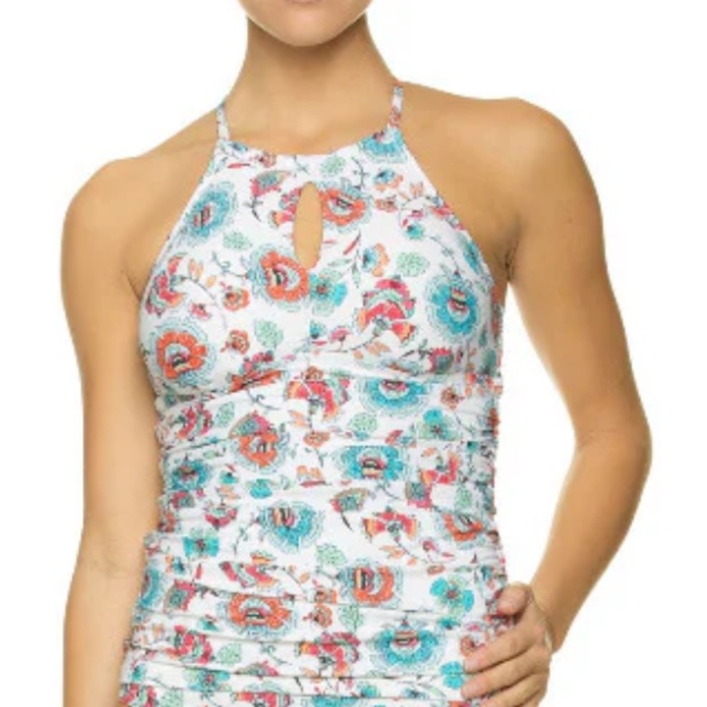 Helen Jon Floral rouched tankini racer back M